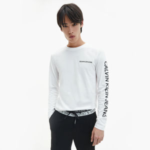 Calvin Klein pánské bílé triko s dlouhým rukávem - S (YAF)